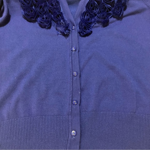Red Brand | Cobalt Blue Cardigan Sweater with Gorgeous Rosette Detail | Size L - Picture 7 of 9